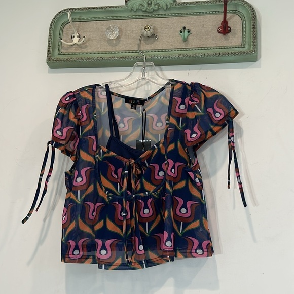 DELIA*S BY DOLLS KILL 70s DISCO BLISS MESH CROP TOP w/ tank small new w tags - Picture 8 of 8